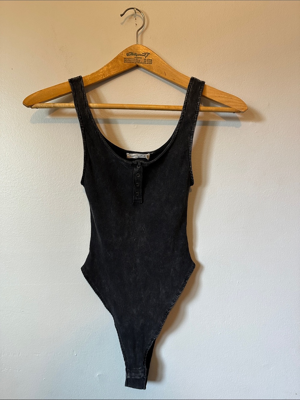 Spoiled Black Ribbed Button-Front One-Piece Bodysuit Women's S